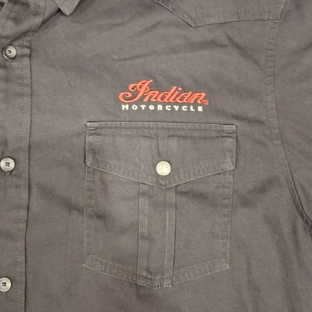 Indian Motorcycle Short Sleeve Casual Shirt Black Men Size Large - Picture 3 of 8